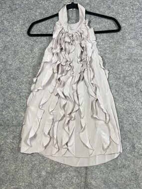 BCBG MaxAzria Y2K Silk Ruffle Halter Top XS Light Shadow Romantic Boho Feminine
